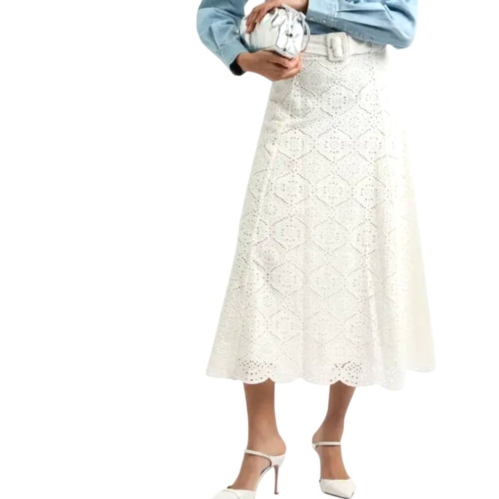 Veronica Beard Vintry Broderie Anglaise Midi Skirt Timeless Career Cottagecore